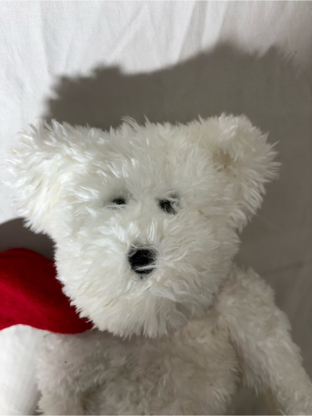 Ty White Plush Teddy Bear with Red Tag Accent